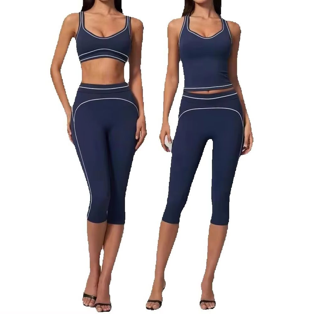 Yoga Fitness Class - Women Contrast Stitch Racerback 2 Piece