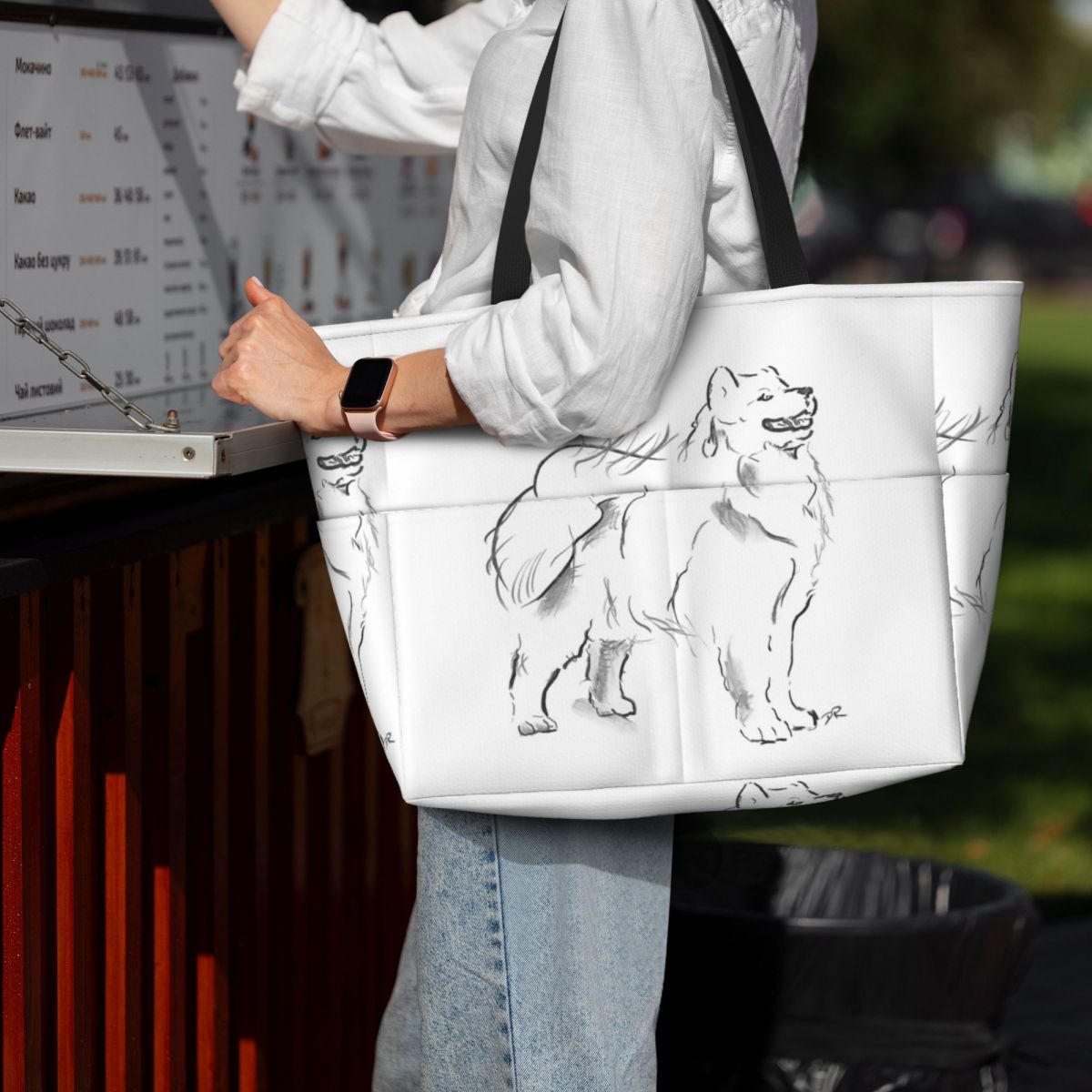 Samoyed Drawing Beach Tote Bag - Yoga Fitness Drawing 评论和价格