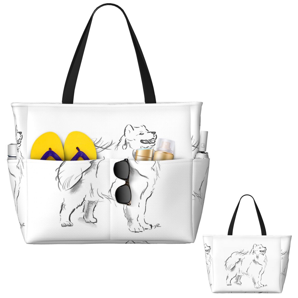 Samoyed Drawing Beach Tote Bag - Yoga Fitness Drawing 评论和价格