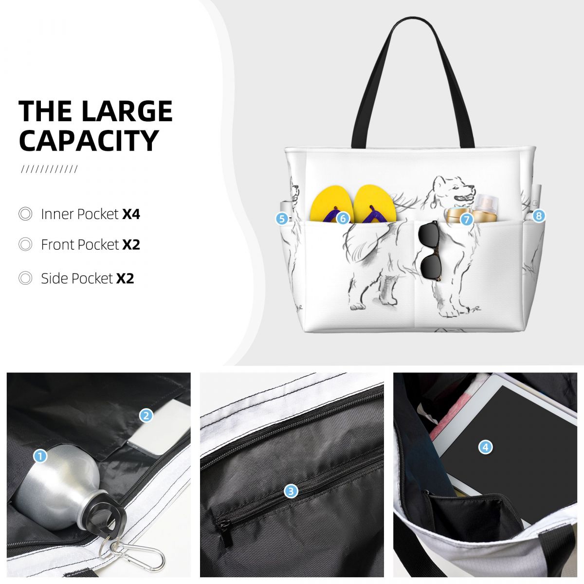 Samoyed Drawing Beach Tote Bag - Yoga Fitness Drawing 评论和价格