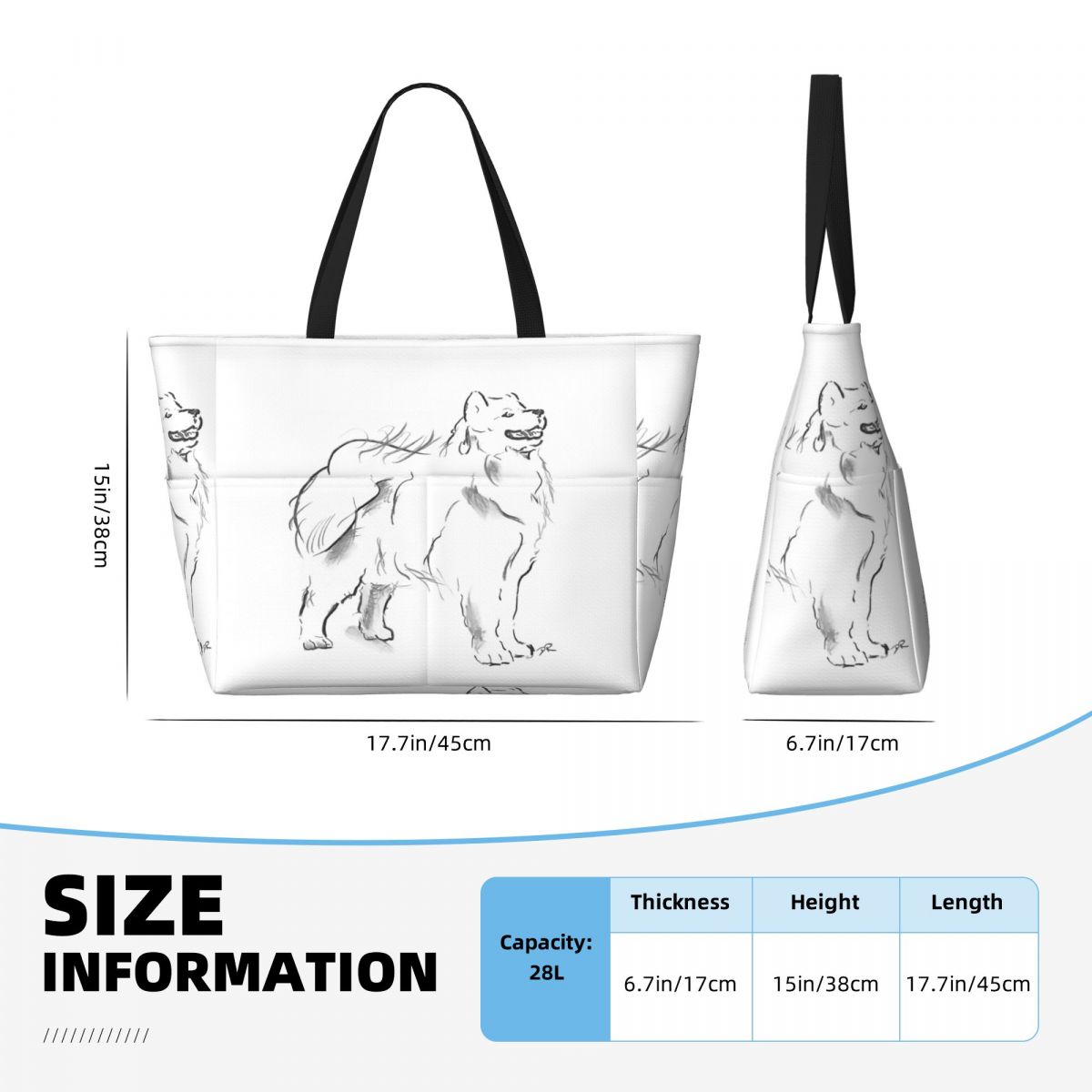 Samoyed Drawing Beach Tote Bag - Yoga Fitness Drawing 评论和价格